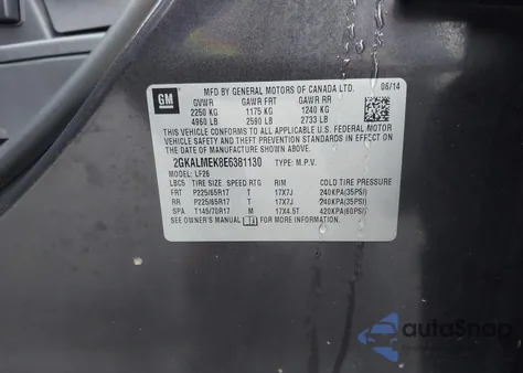 2014 GMC Terrain Sle-1 z USA, uszkodzony, nr VIN 2GKALMEK8E6381130